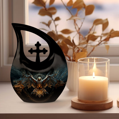 Eagle-themed Cross Drop Custom Cremation Urn,