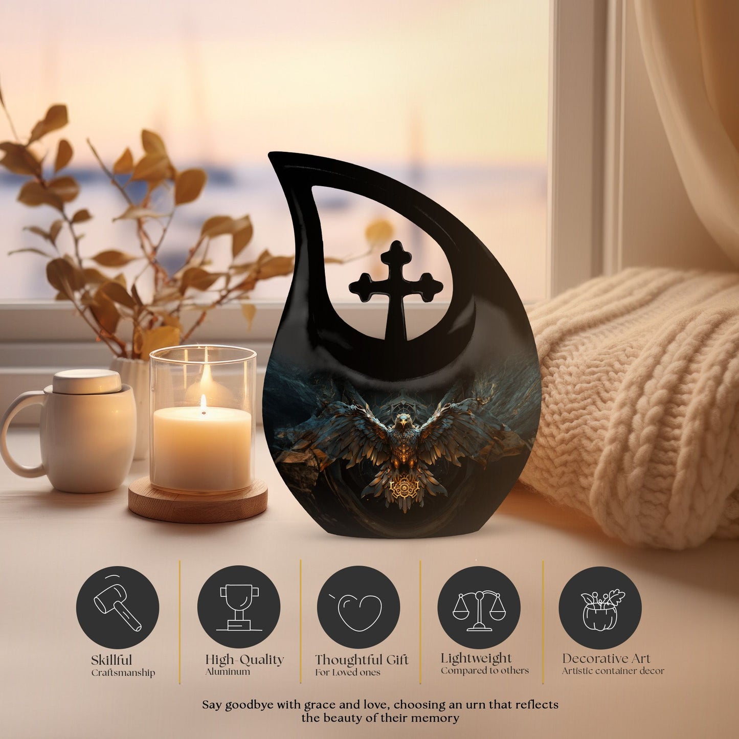 Eagle-themed Cross Drop Custom Cremation Urn,