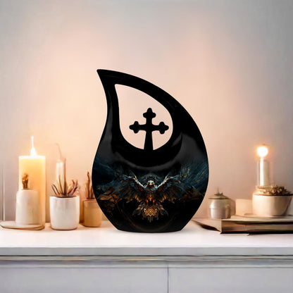 Eagle-themed Cross Drop Custom Cremation Urn,