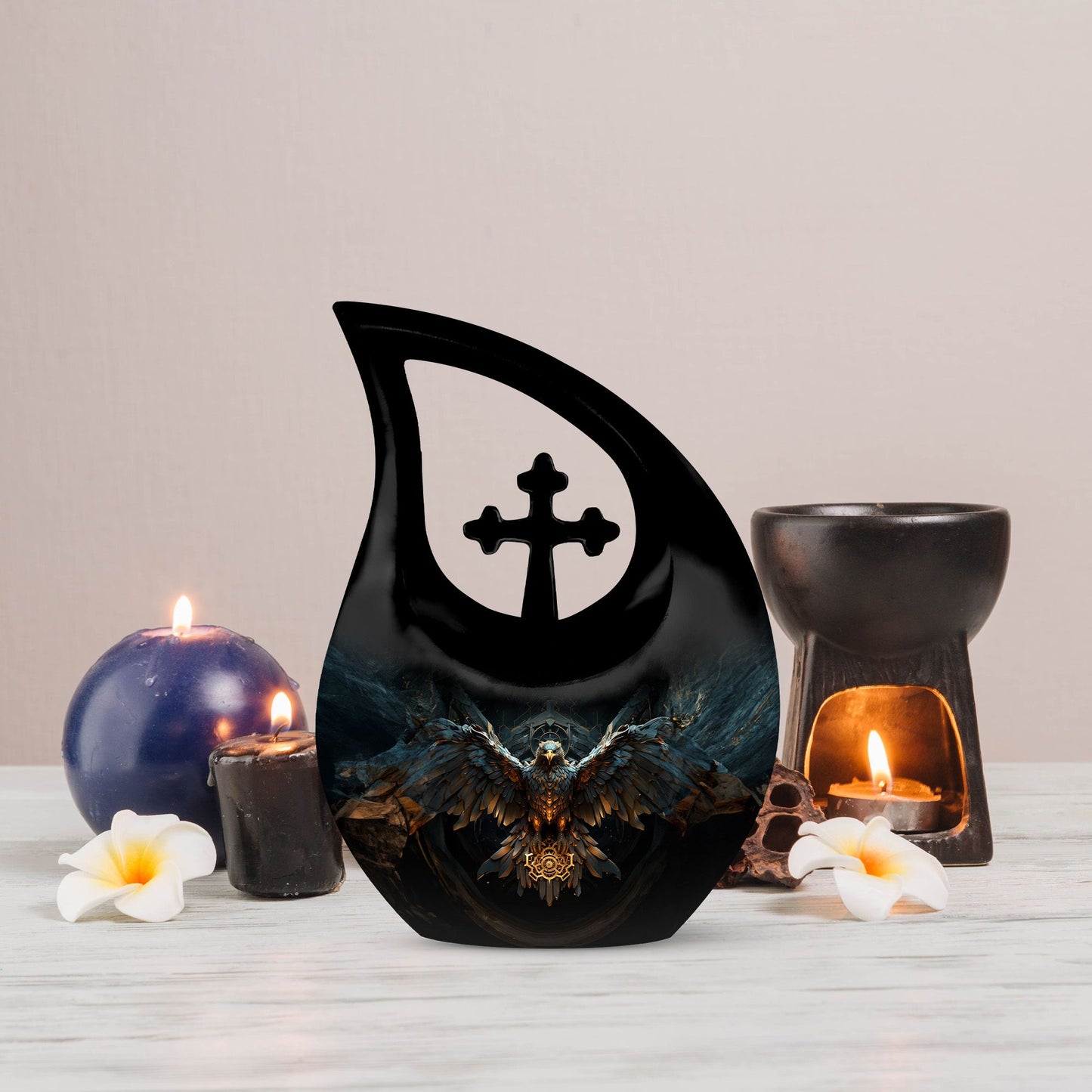 Eagle-themed Cross Drop Custom Cremation Urn,