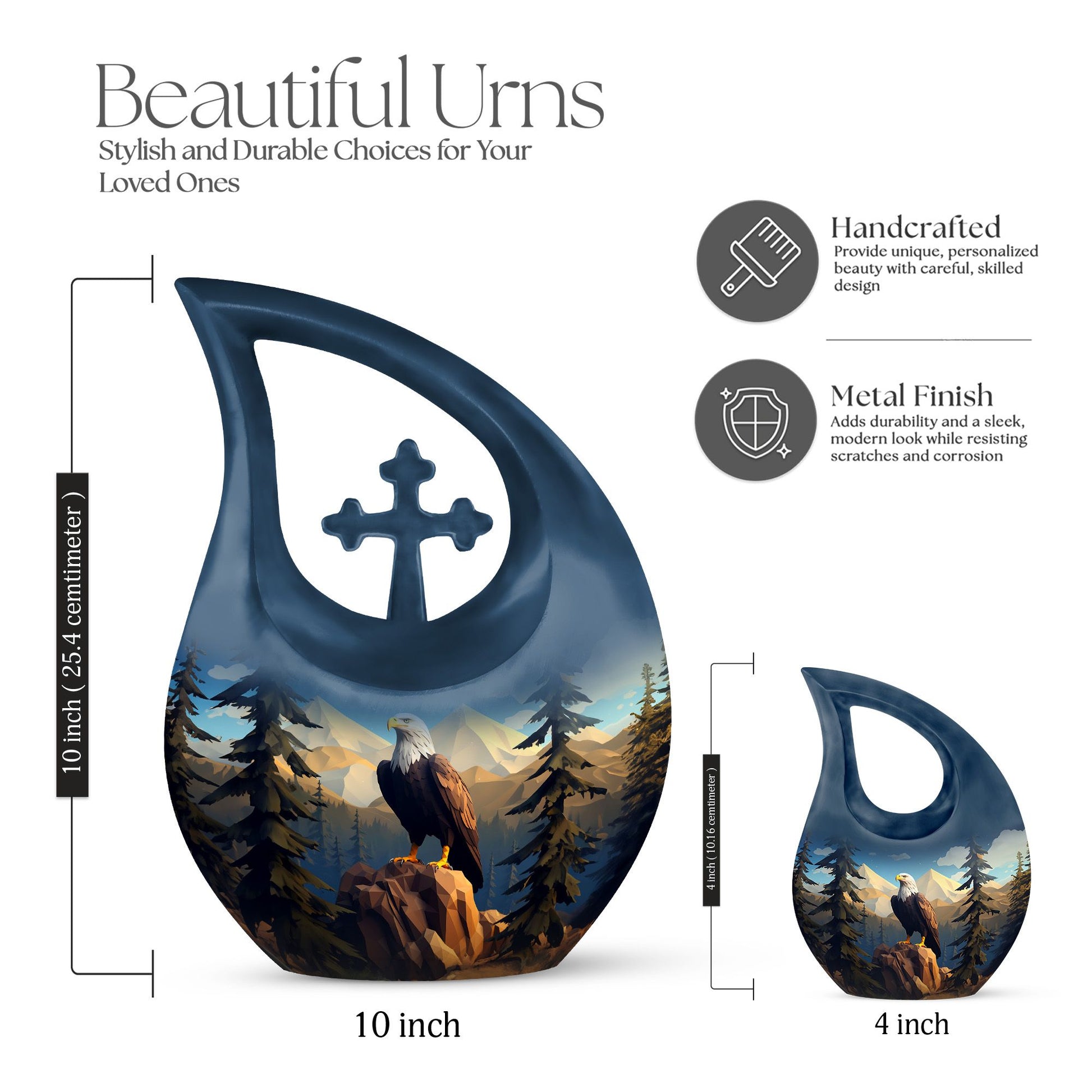 10-inch Eagle Urn with Cross Drop design, 
