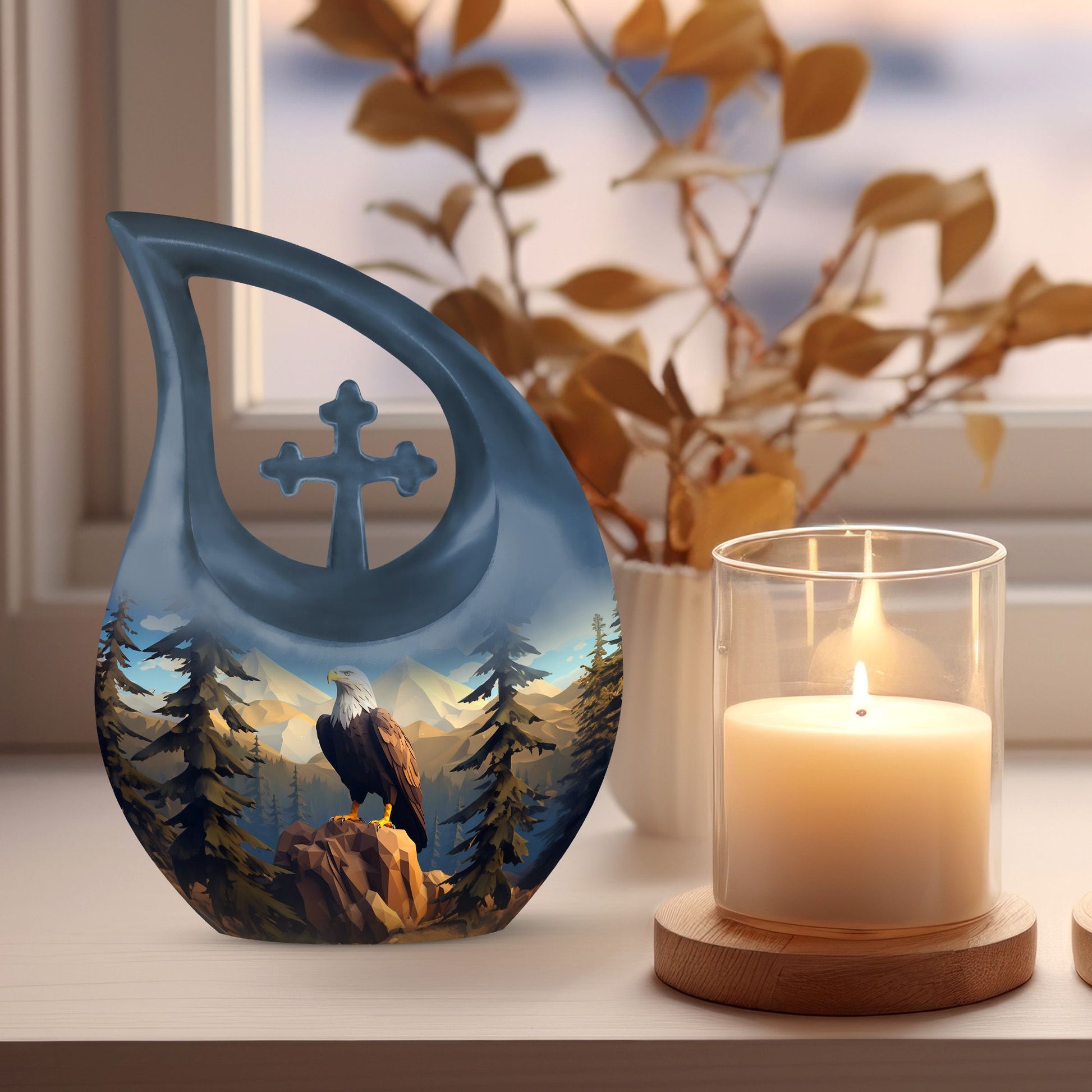 10-inch Eagle Urn with Cross Drop design, 