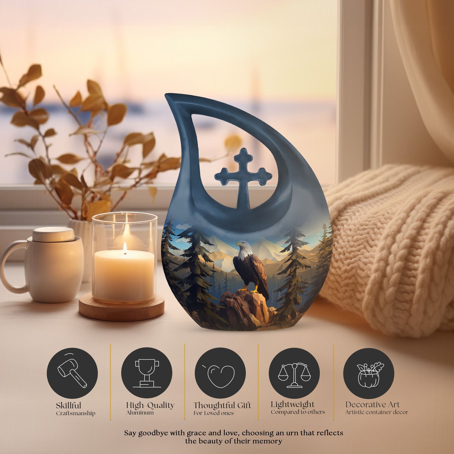 10-inch Eagle Urn with Cross Drop design, 