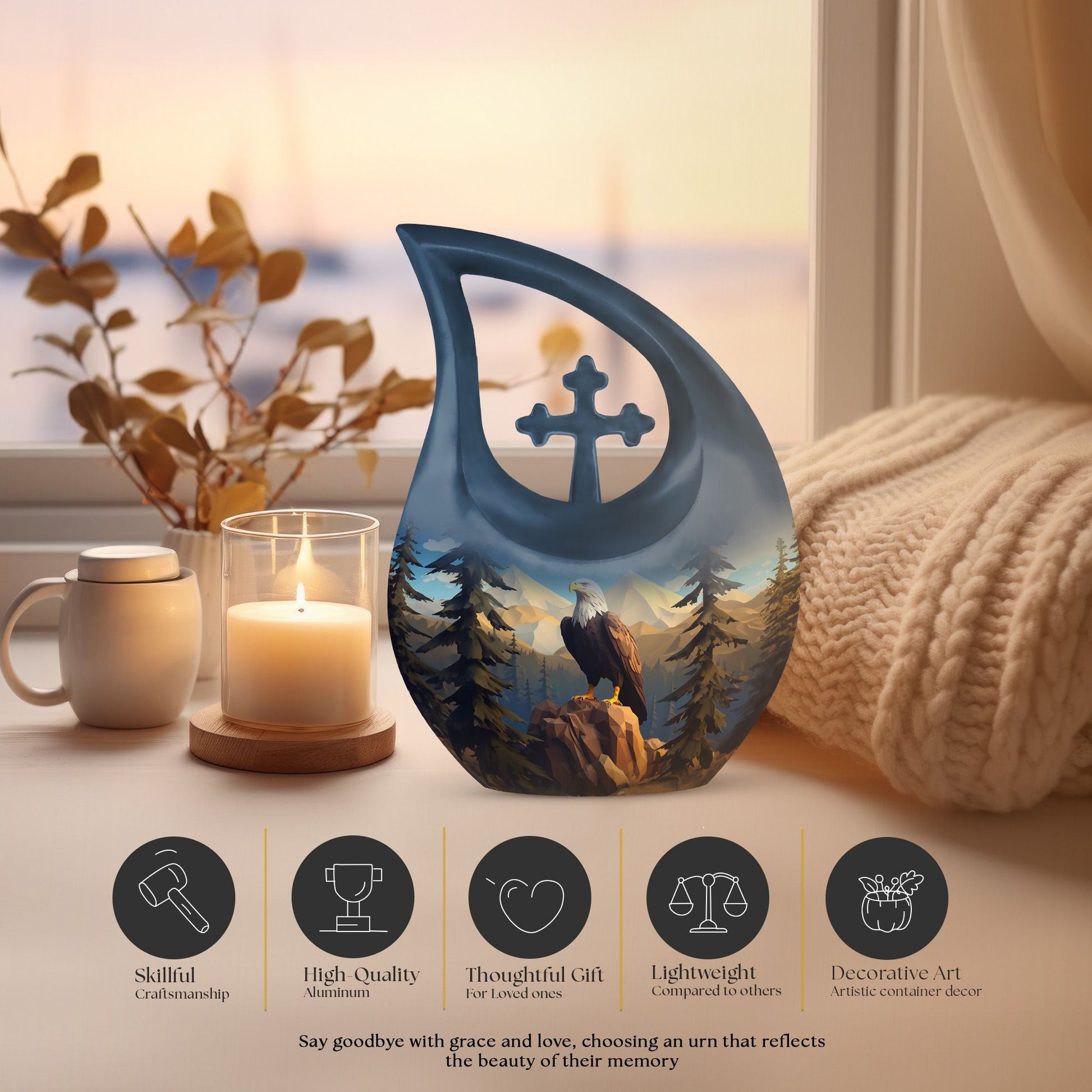 10-inch Eagle Urn with Cross Drop design, 