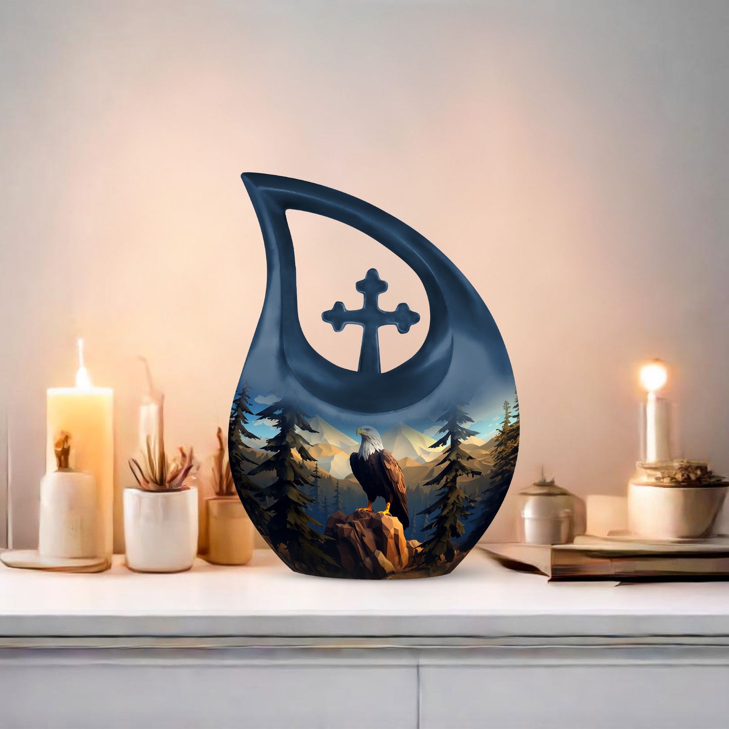 10-inch Eagle Urn with Cross Drop design, 