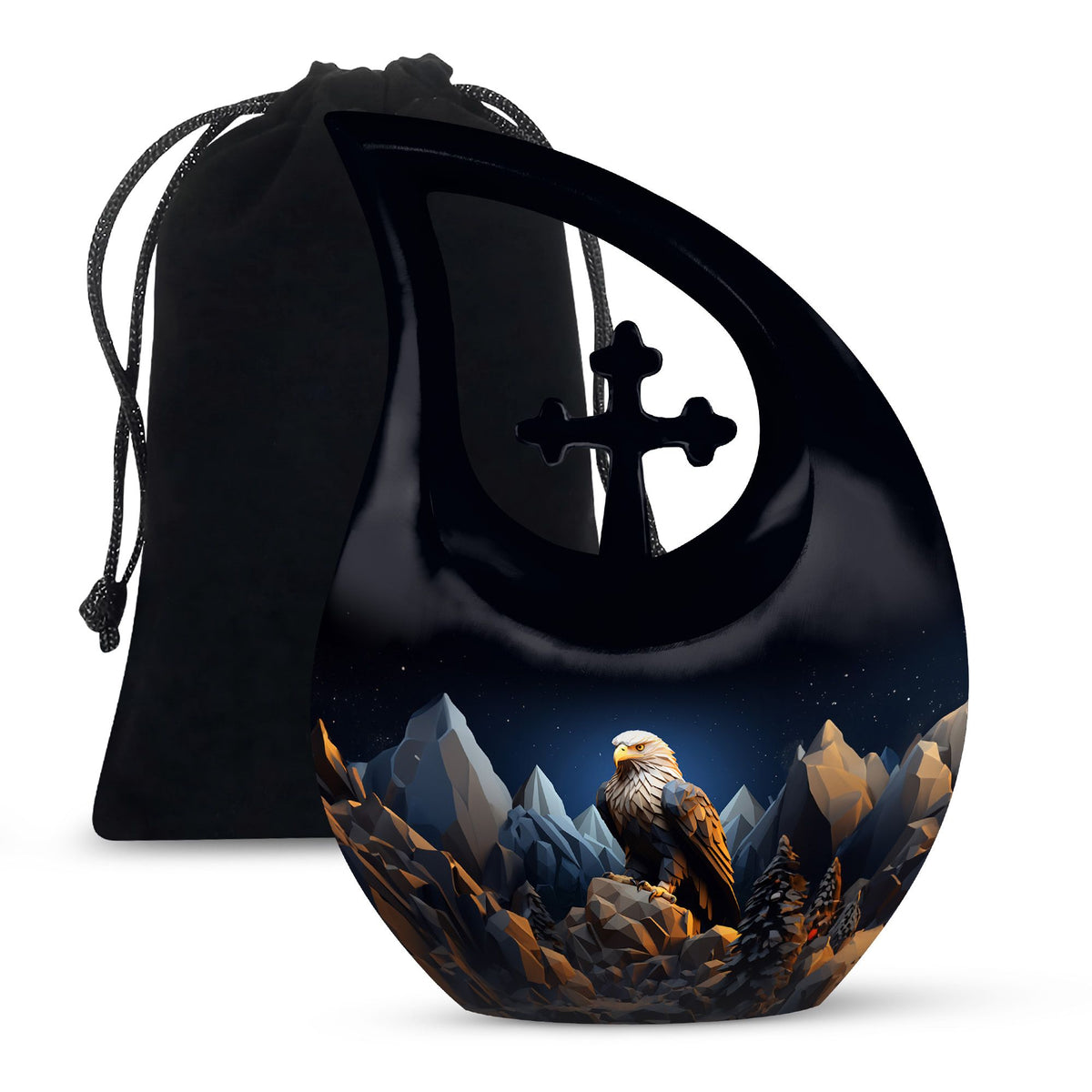 10-inch Custom Eagle Urn with Cross Drop Design 