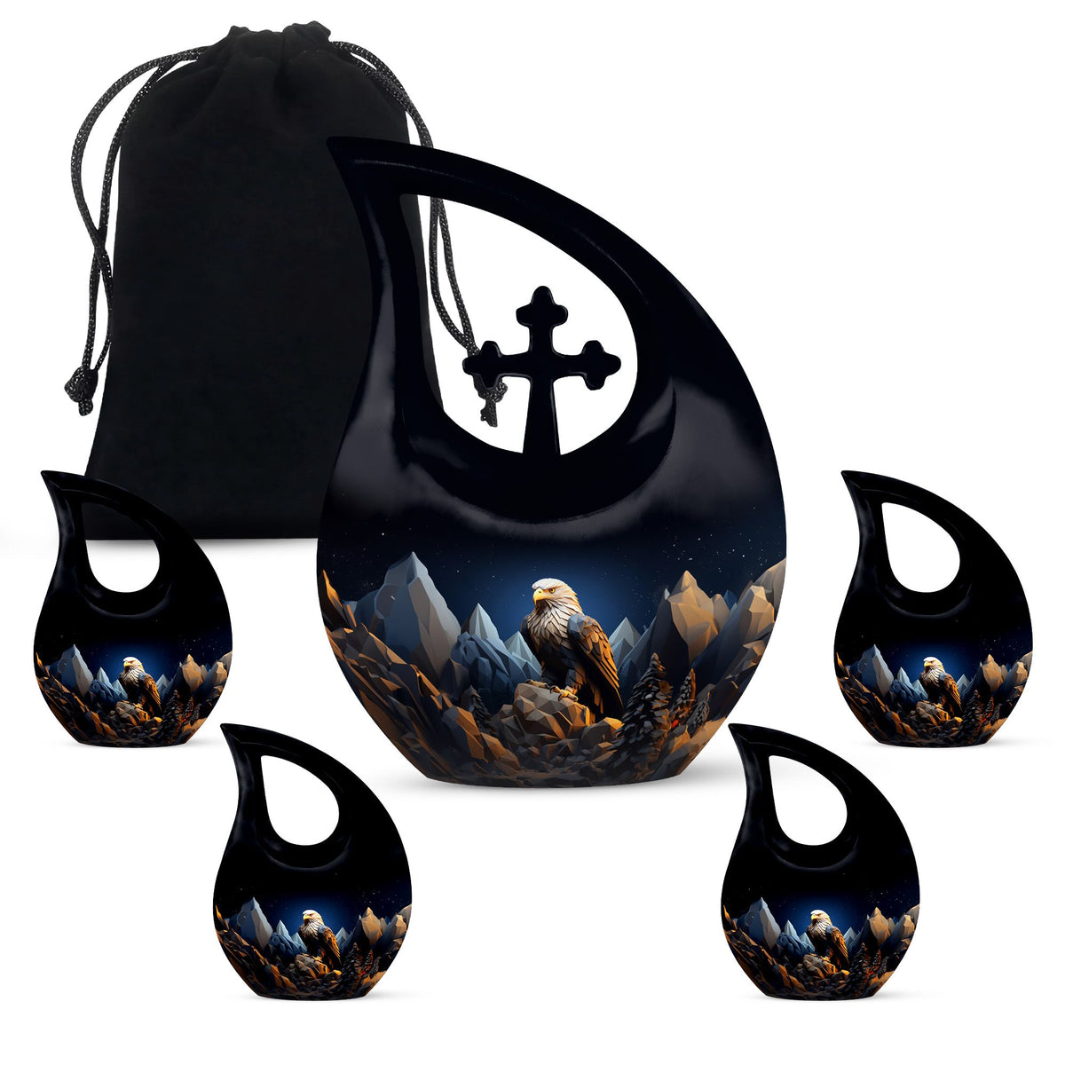 10-inch Custom Eagle Urn with Cross Drop Design 