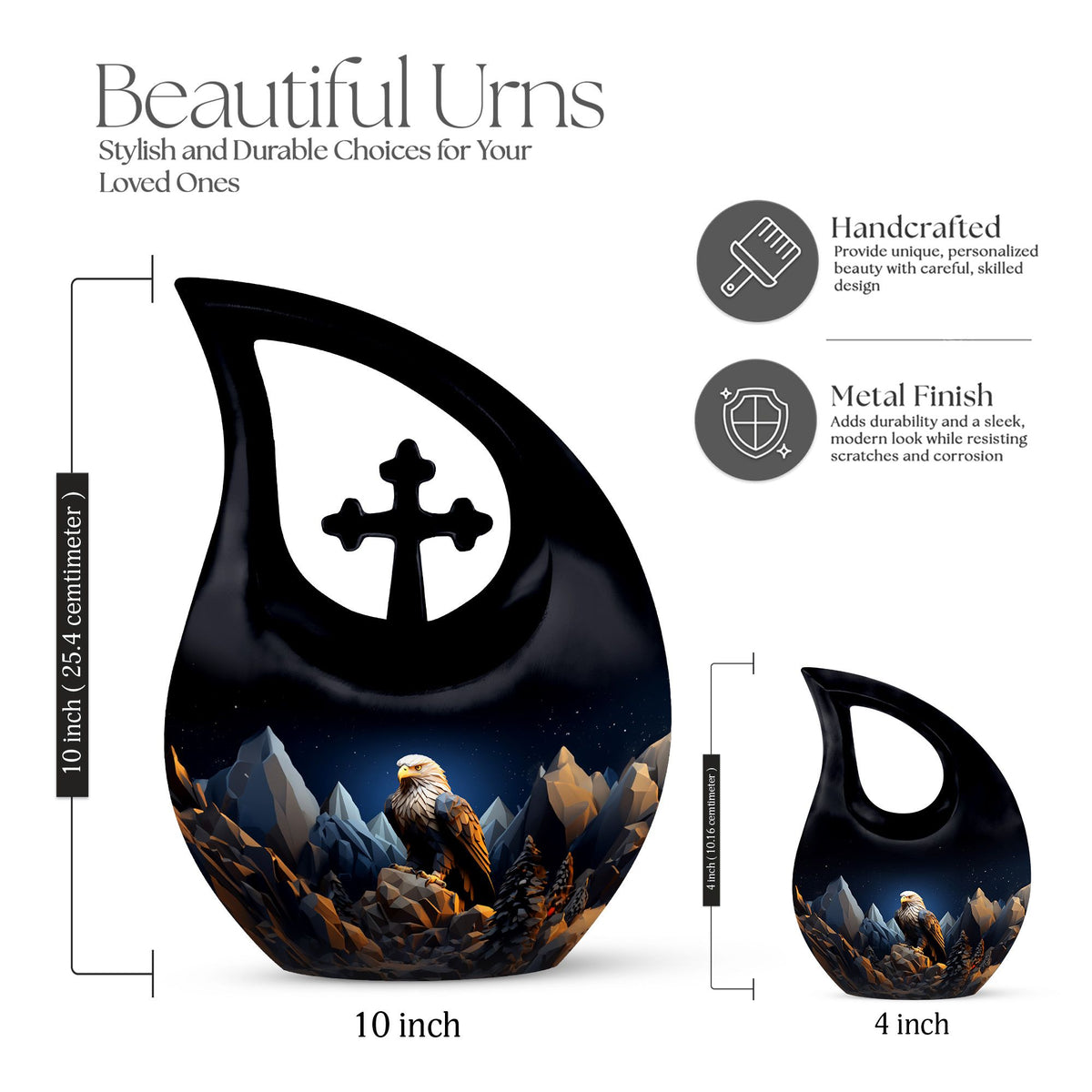 10-inch Custom Eagle Urn with Cross Drop Design 