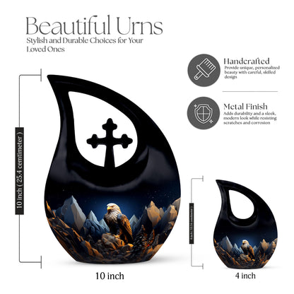 10-inch Custom Eagle Urn with Cross Drop Design 