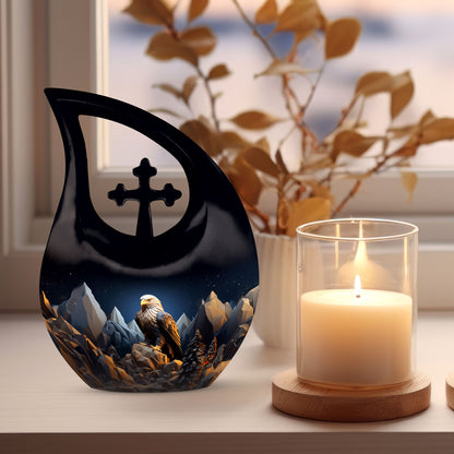 10-inch Custom Eagle Urn with Cross Drop Design 