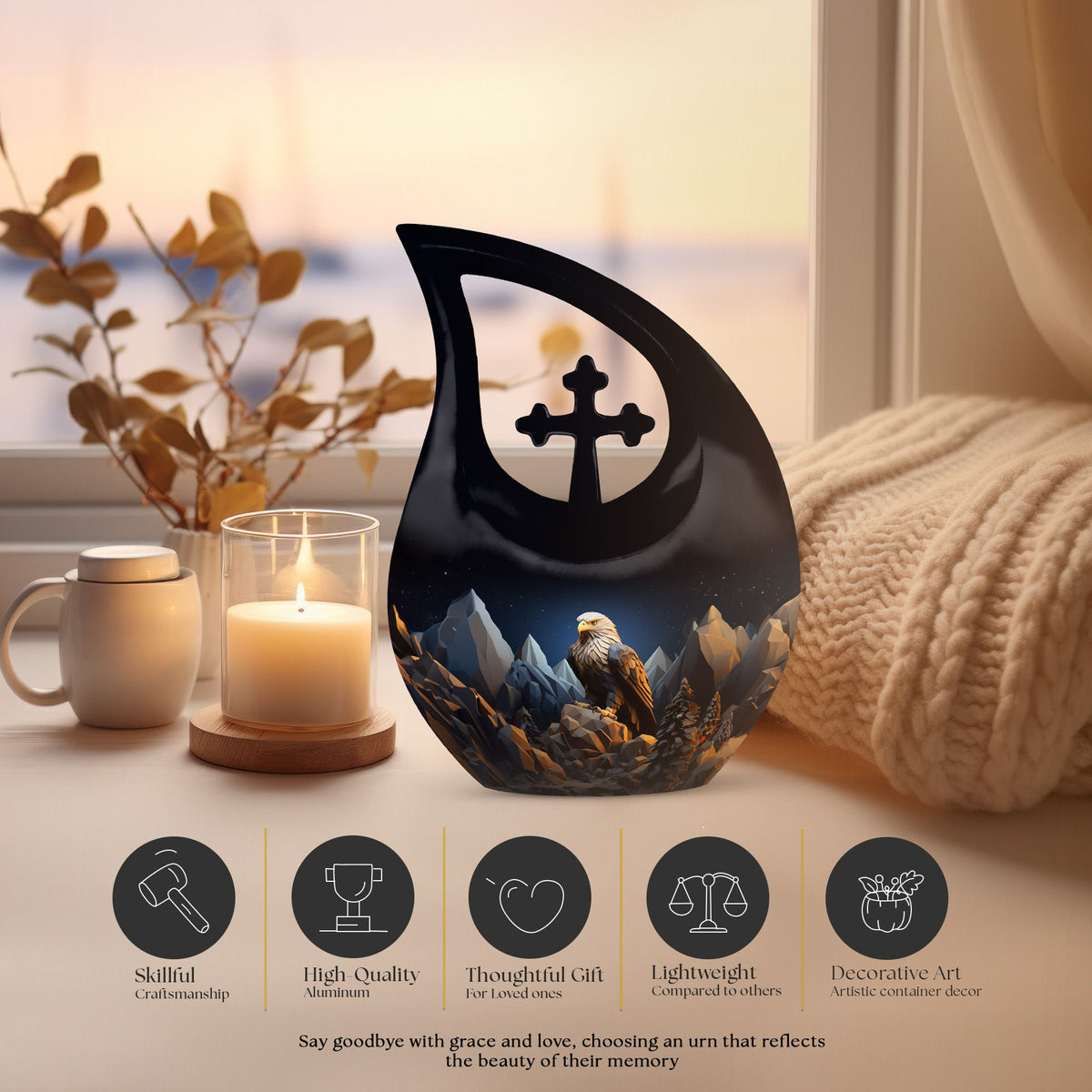 10-inch Custom Eagle Urn with Cross Drop Design 