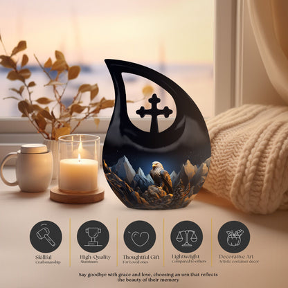 10-inch Custom Eagle Urn with Cross Drop Design 