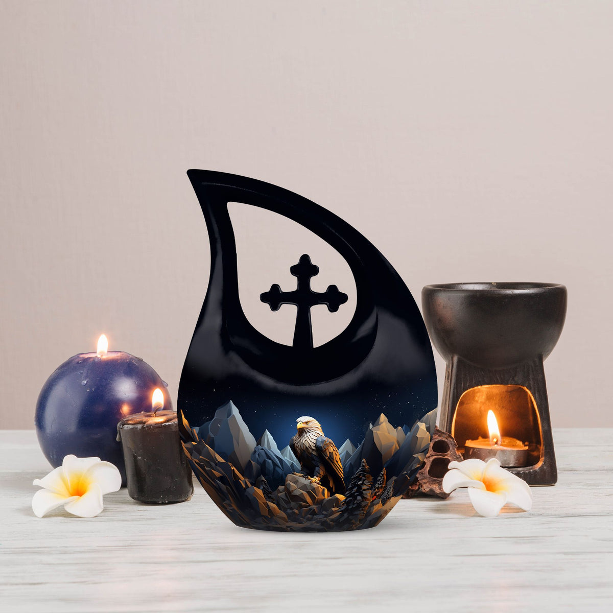 10-inch Custom Eagle Urn with Cross Drop Design 