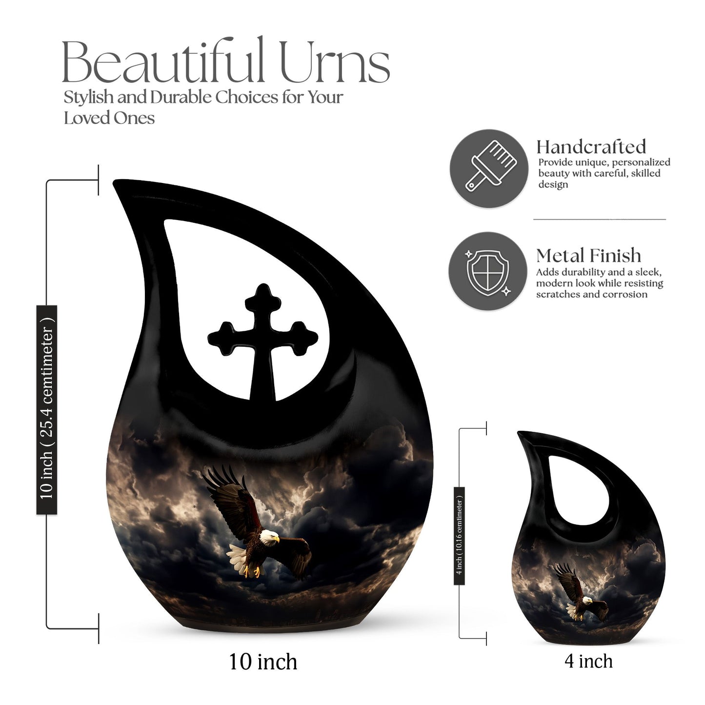 10-inch Eagle Urn with Cross Drop design,