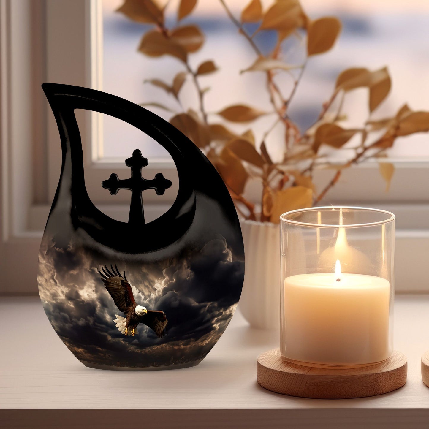 10-inch Eagle Urn with Cross Drop design,
