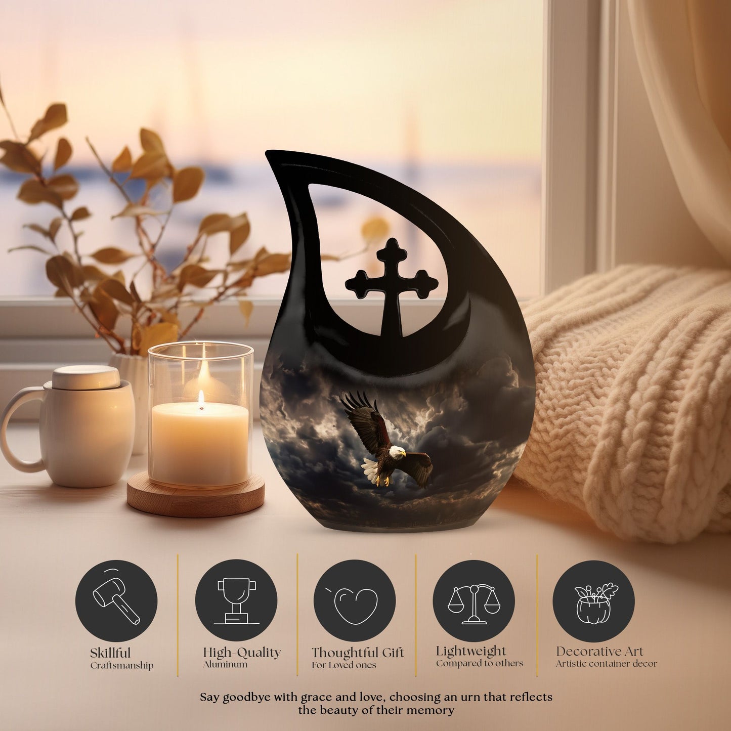 10-inch Eagle Urn with Cross Drop design,