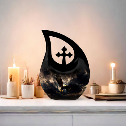 10-inch Eagle Urn with Cross Drop design,