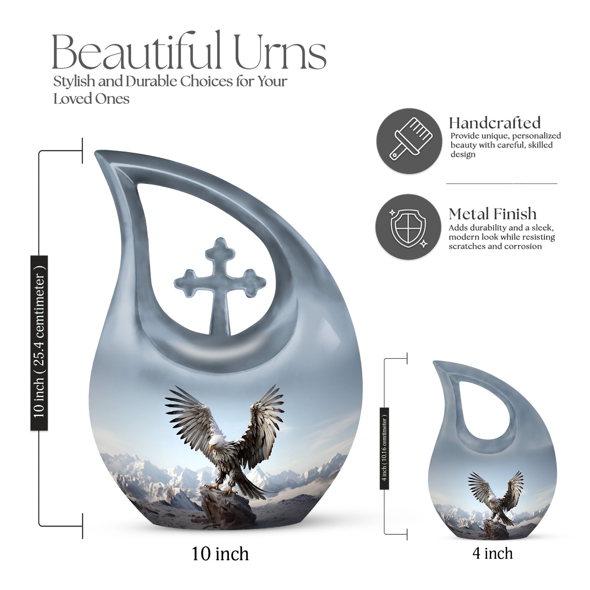 10-inch Eagle Urn featuring Cross Drop design