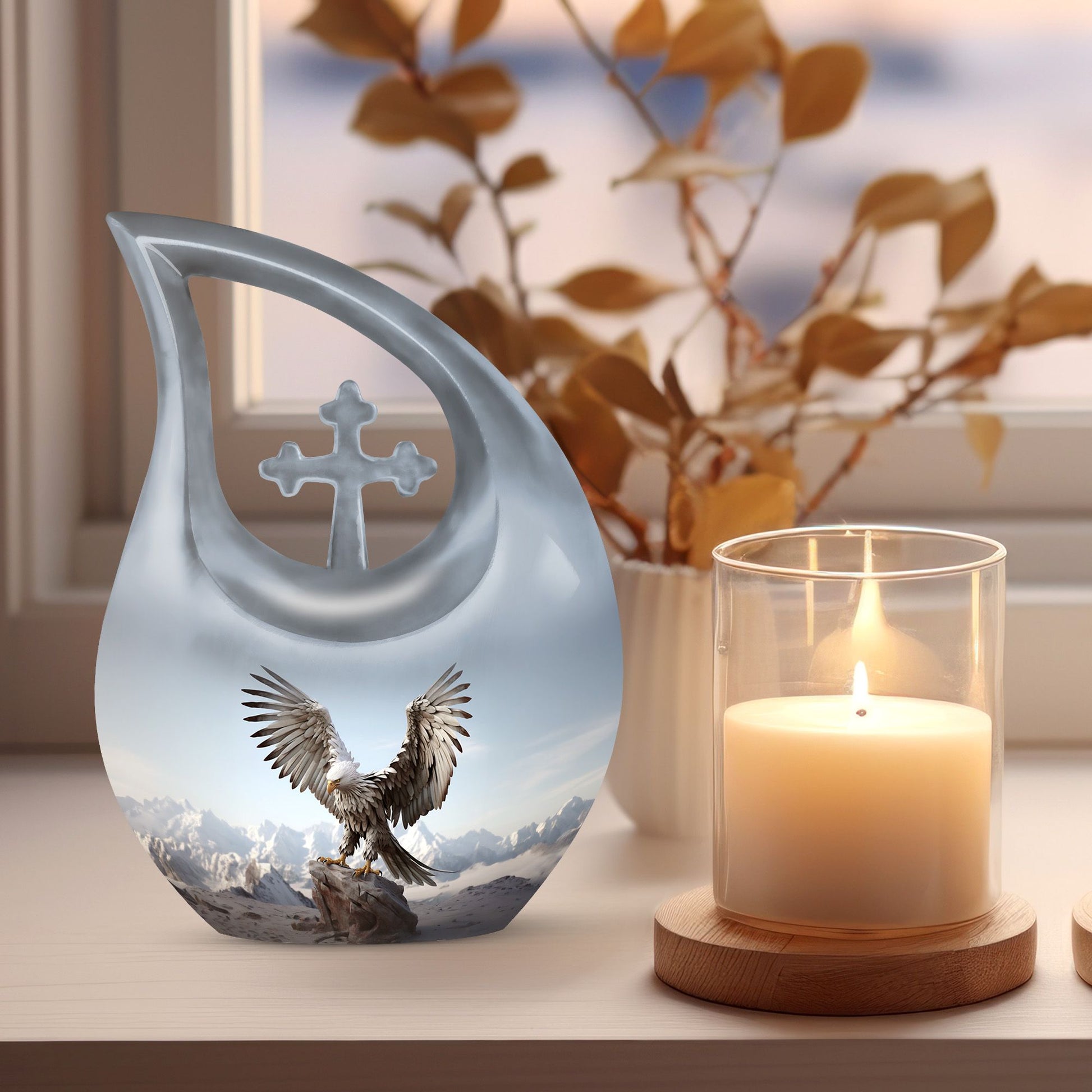 10-inch Eagle Urn featuring Cross Drop design
