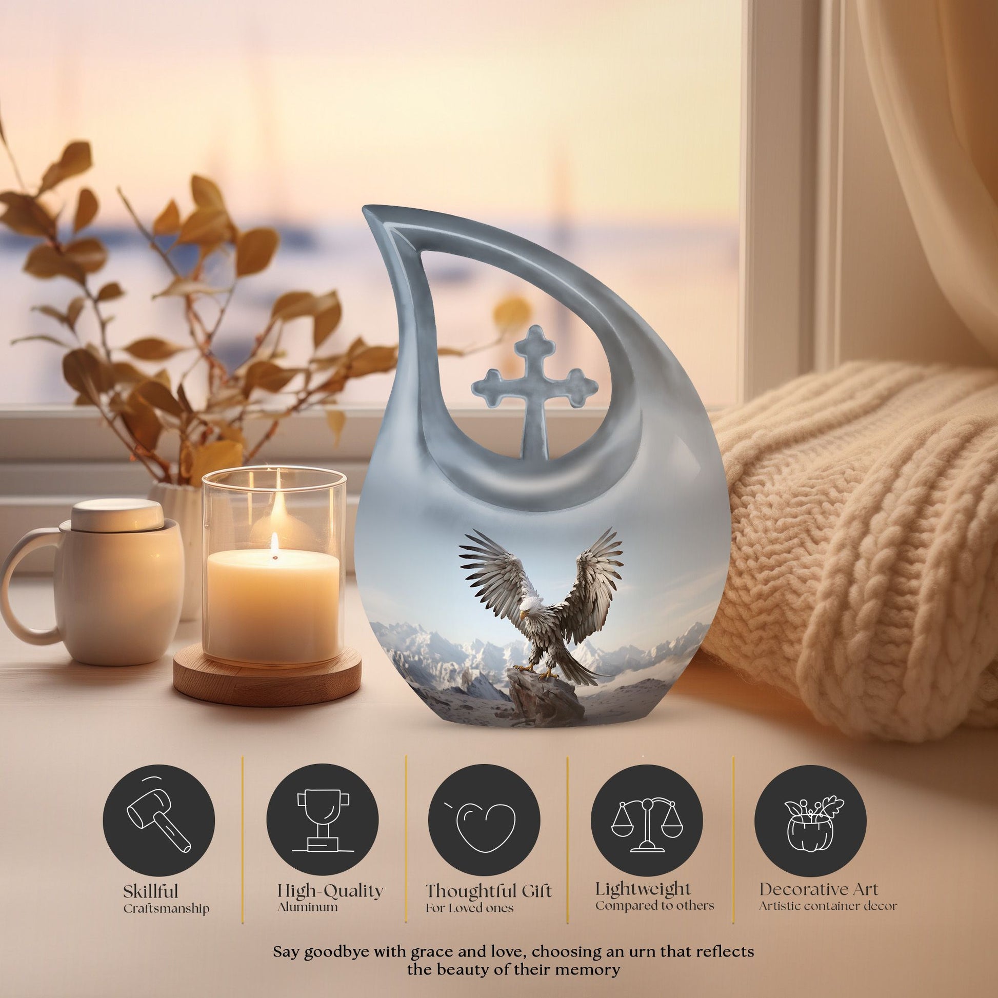 10-inch Eagle Urn featuring Cross Drop design