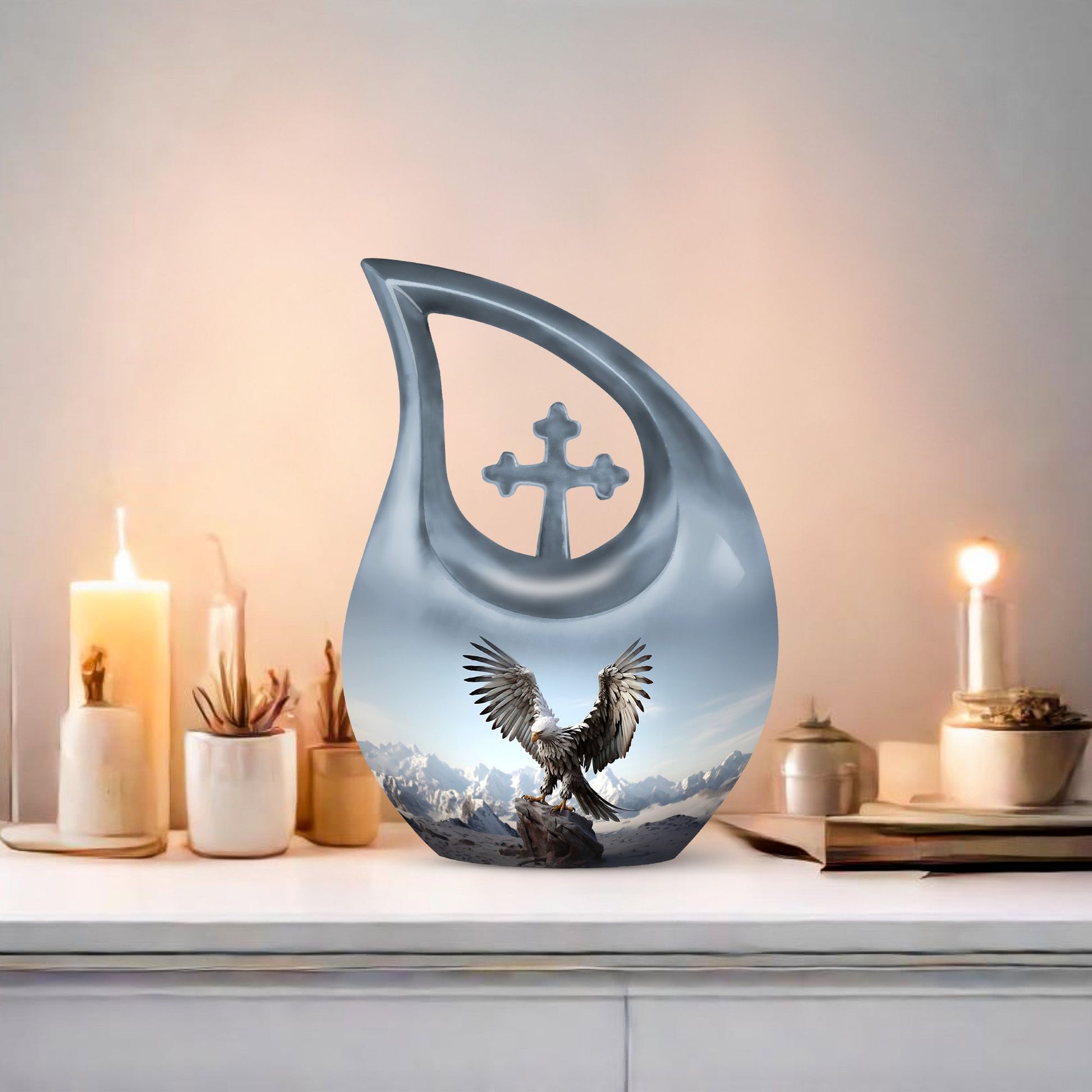 10-inch Eagle Urn featuring Cross Drop design