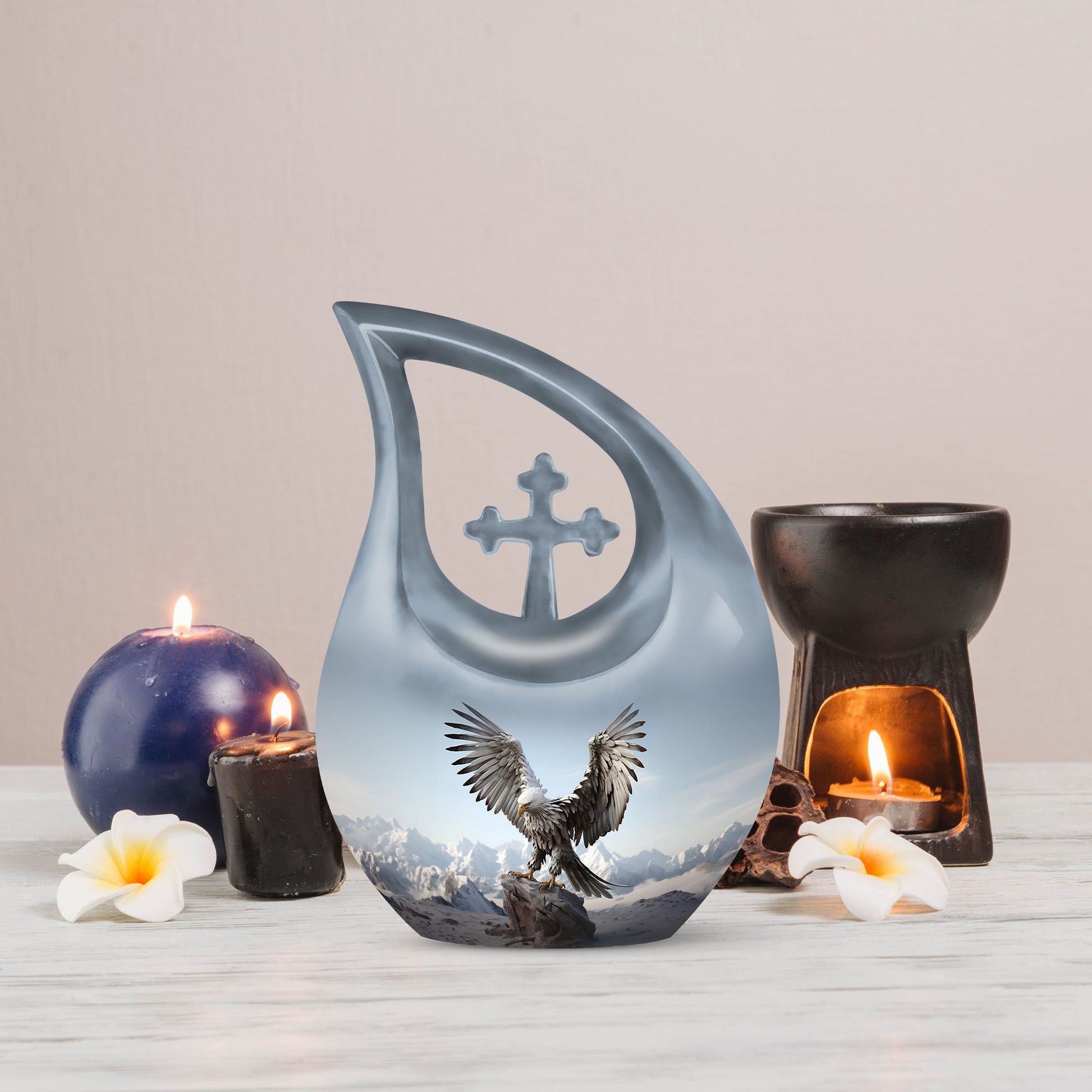 10-inch Eagle Urn featuring Cross Drop design