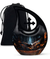 10-inch Eagle Themed Cross Drop urn with Velvet Pouch, 