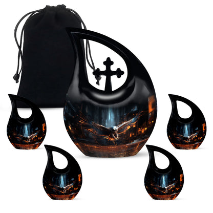 10-inch Eagle Themed Cross Drop urn with Velvet Pouch, 