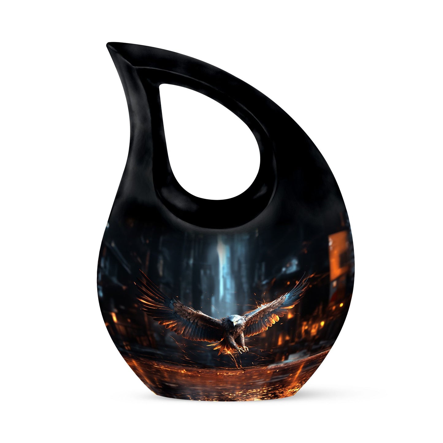 10-inch Eagle Themed Cross Drop urn with Velvet Pouch, 