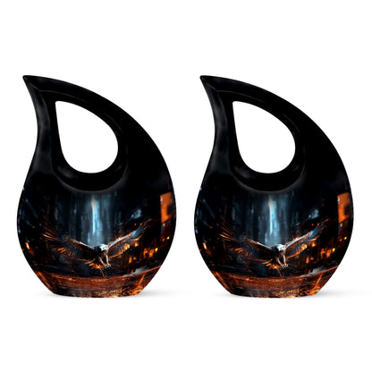 10-inch Eagle Themed Cross Drop urn with Velvet Pouch, 