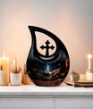 10-inch Eagle Themed Cross Drop urn with Velvet Pouch, 
