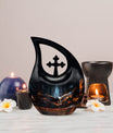 10-inch Eagle Themed Cross Drop urn with Velvet Pouch, 
