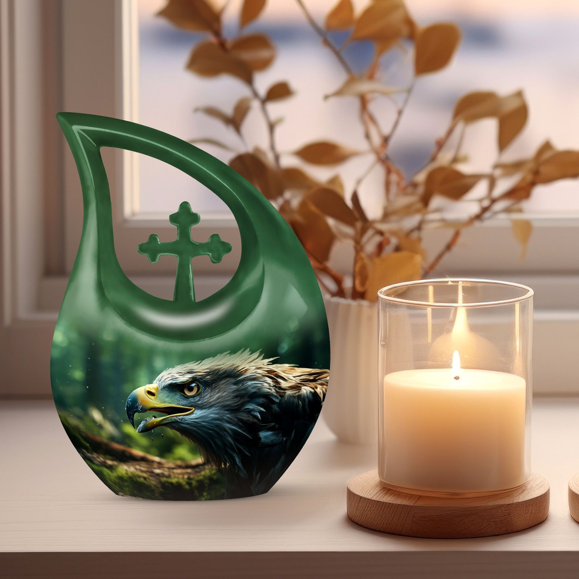 10-Inch Eagle Urn with Cross Drop design,