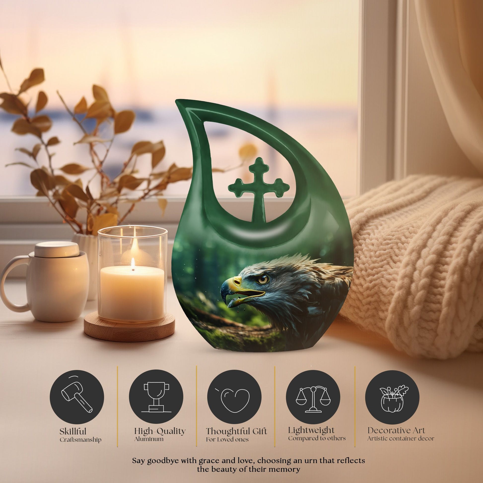 10-Inch Eagle Urn with Cross Drop design,