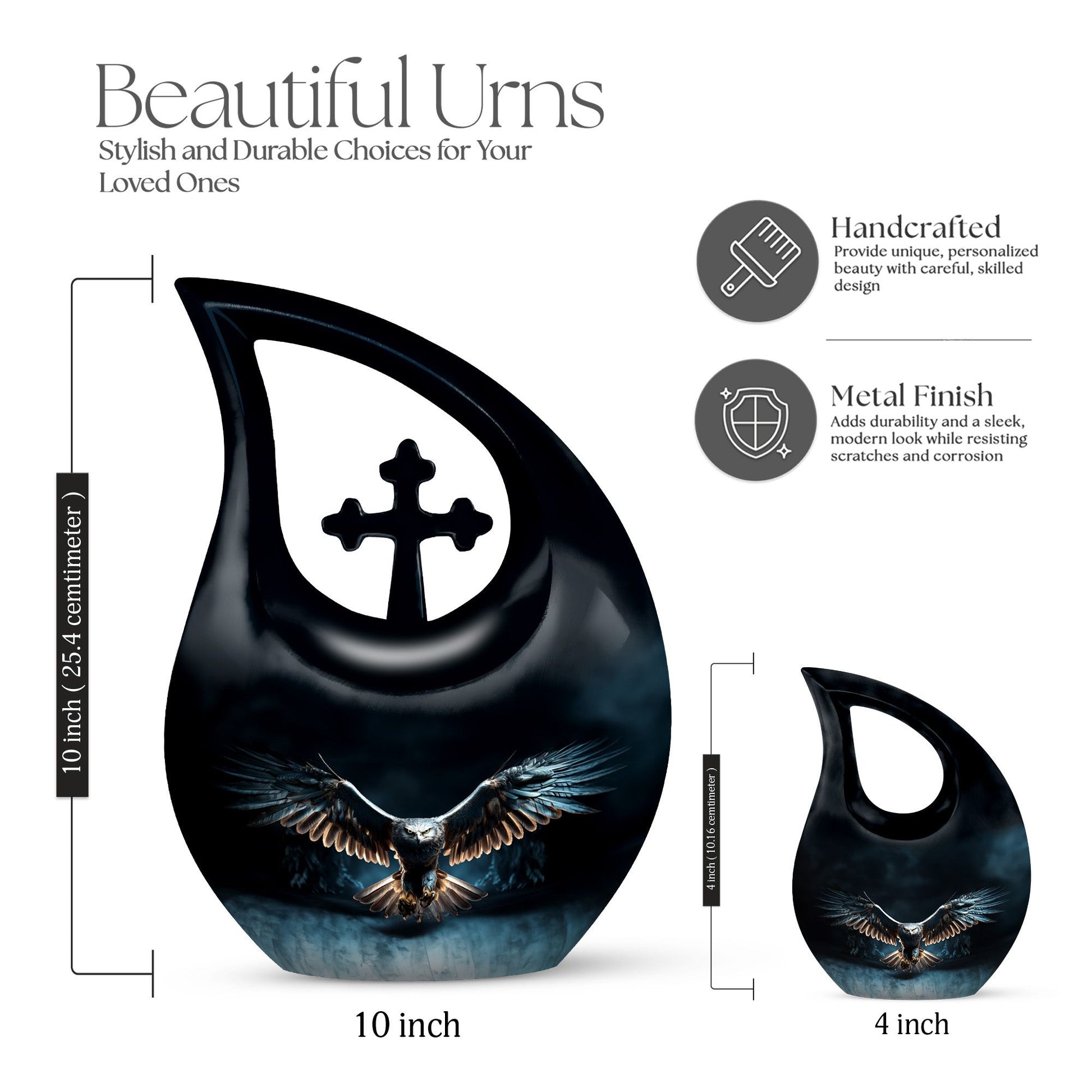10-inch Eagle Urn with Cross Drop design 