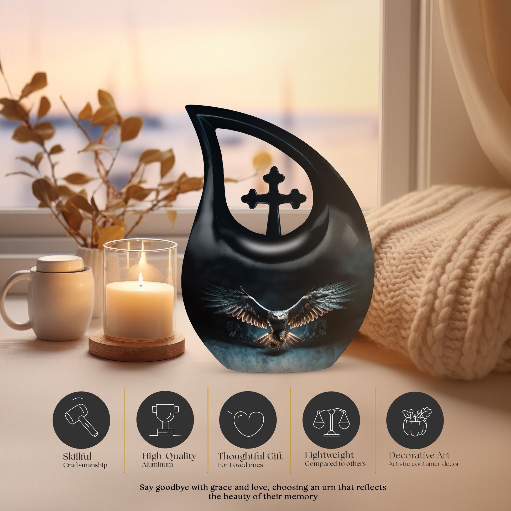 10-inch Eagle Urn with Cross Drop design 