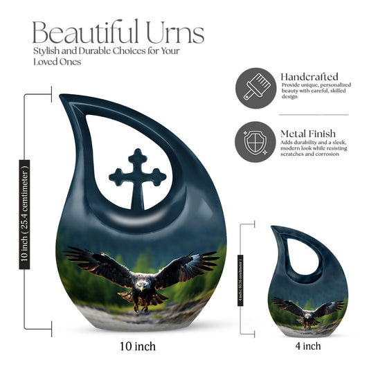 10 inch Eagle Urn with Cross Drop design, 