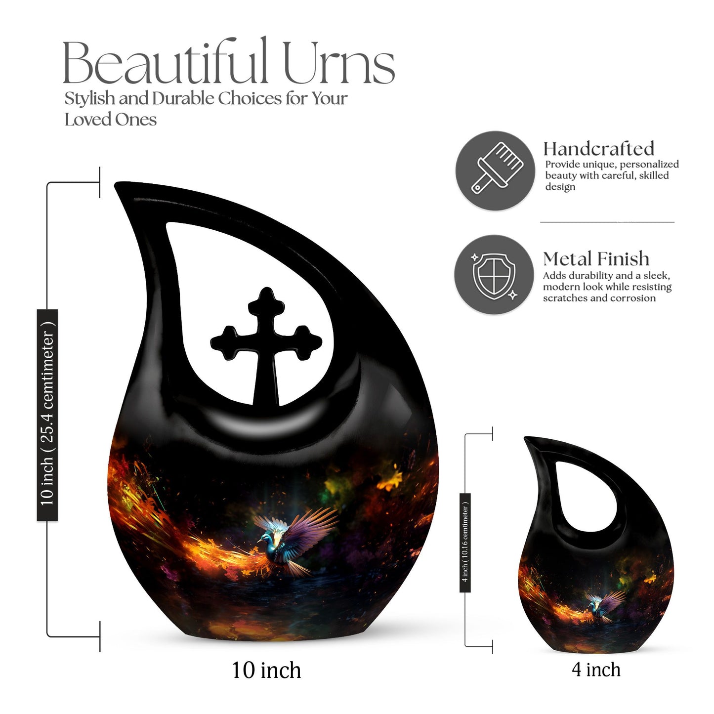 10-inch Eagle Urn with Cross Drop design for Cremation
