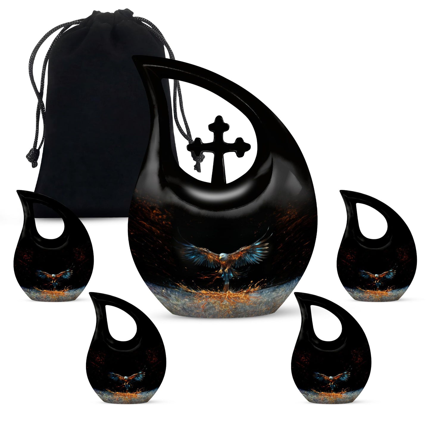 10-inch Eagle Urn, Cross Drop design cremation box 
