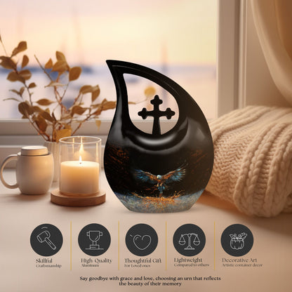 10-inch Eagle Urn, Cross Drop design cremation box 
