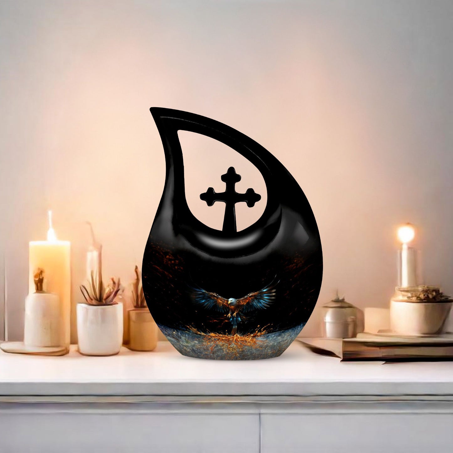 10-inch Eagle Urn, Cross Drop design cremation box 