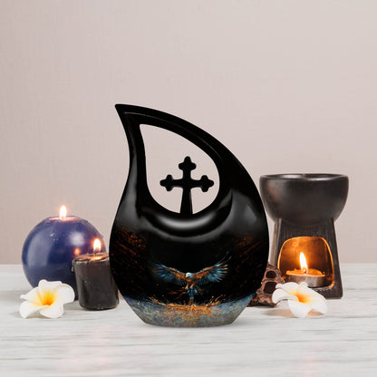 10-inch Eagle Urn, Cross Drop design cremation box 