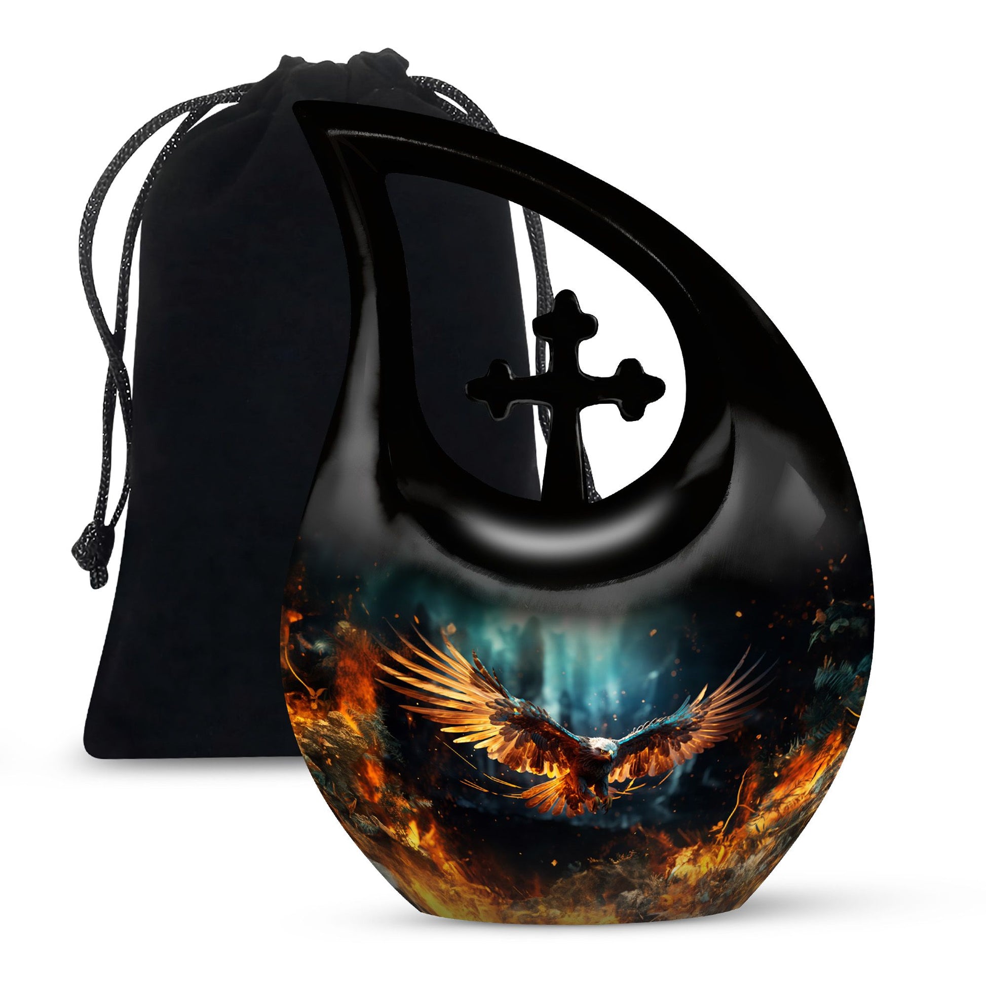 Stylish 10 inch Eagle Urn with Cross Drop design 