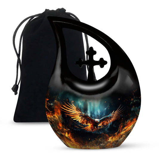 Stylish 10 inch Eagle Urn with Cross Drop design 