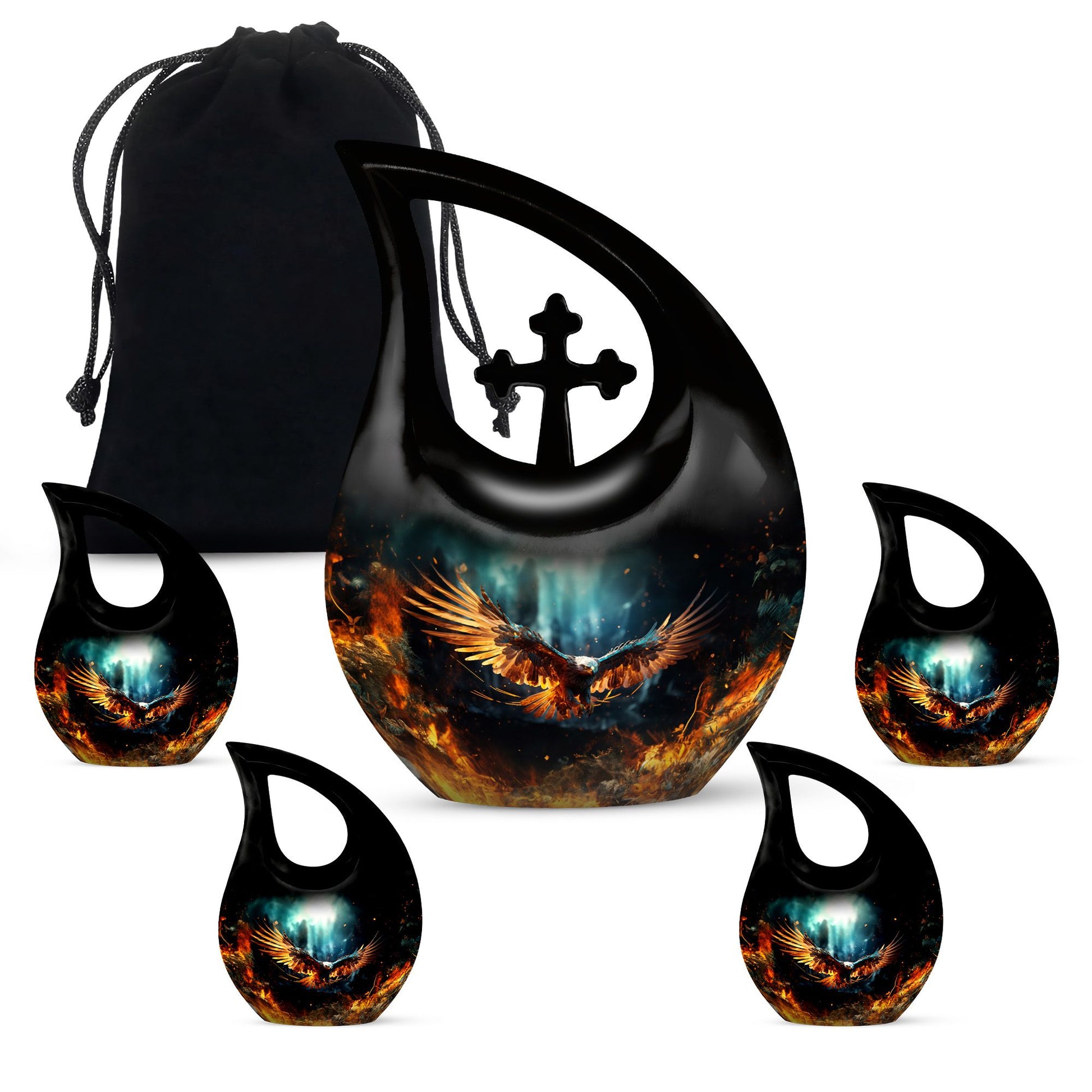 Stylish 10 inch Eagle Urn with Cross Drop design 