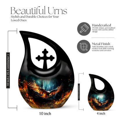 Stylish 10 inch Eagle Urn with Cross Drop design 