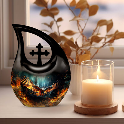 Stylish 10 inch Eagle Urn with Cross Drop design 