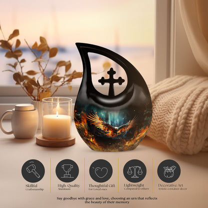 Stylish 10 inch Eagle Urn with Cross Drop design 