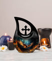Stylish 10 inch Eagle Urn with Cross Drop design 
