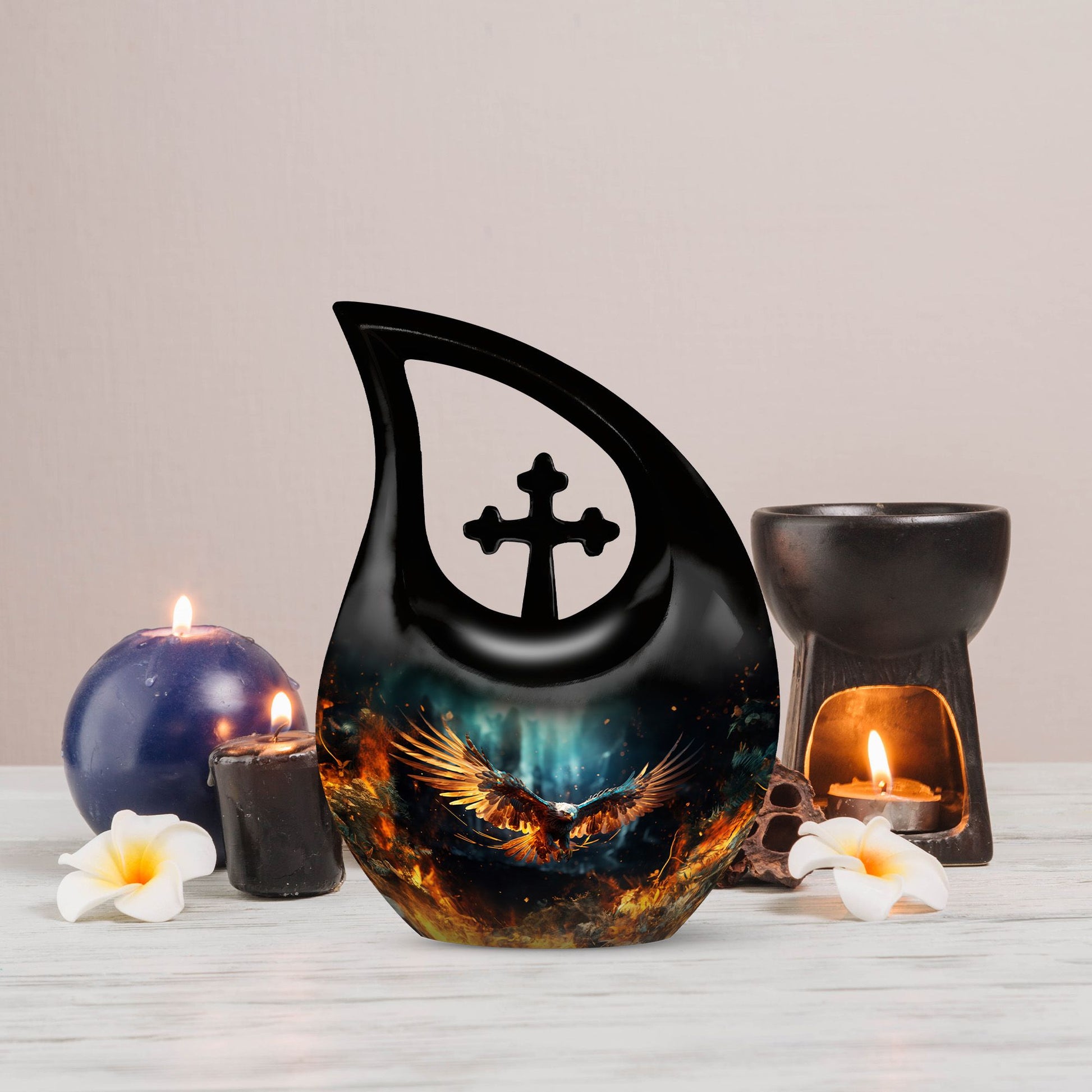 Stylish 10 inch Eagle Urn with Cross Drop design 